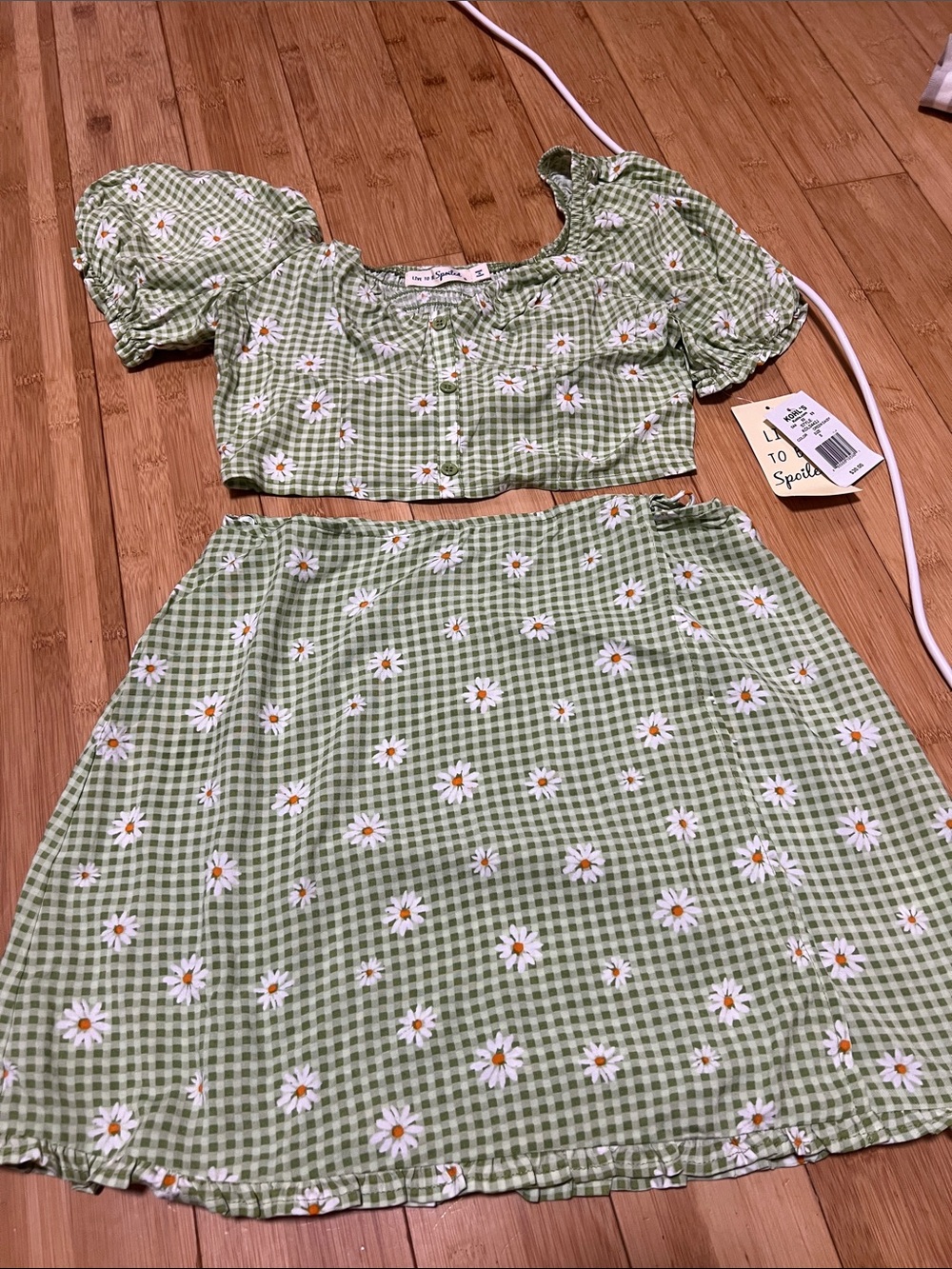 Green Gingham Daisy Two-Piece Dress Set